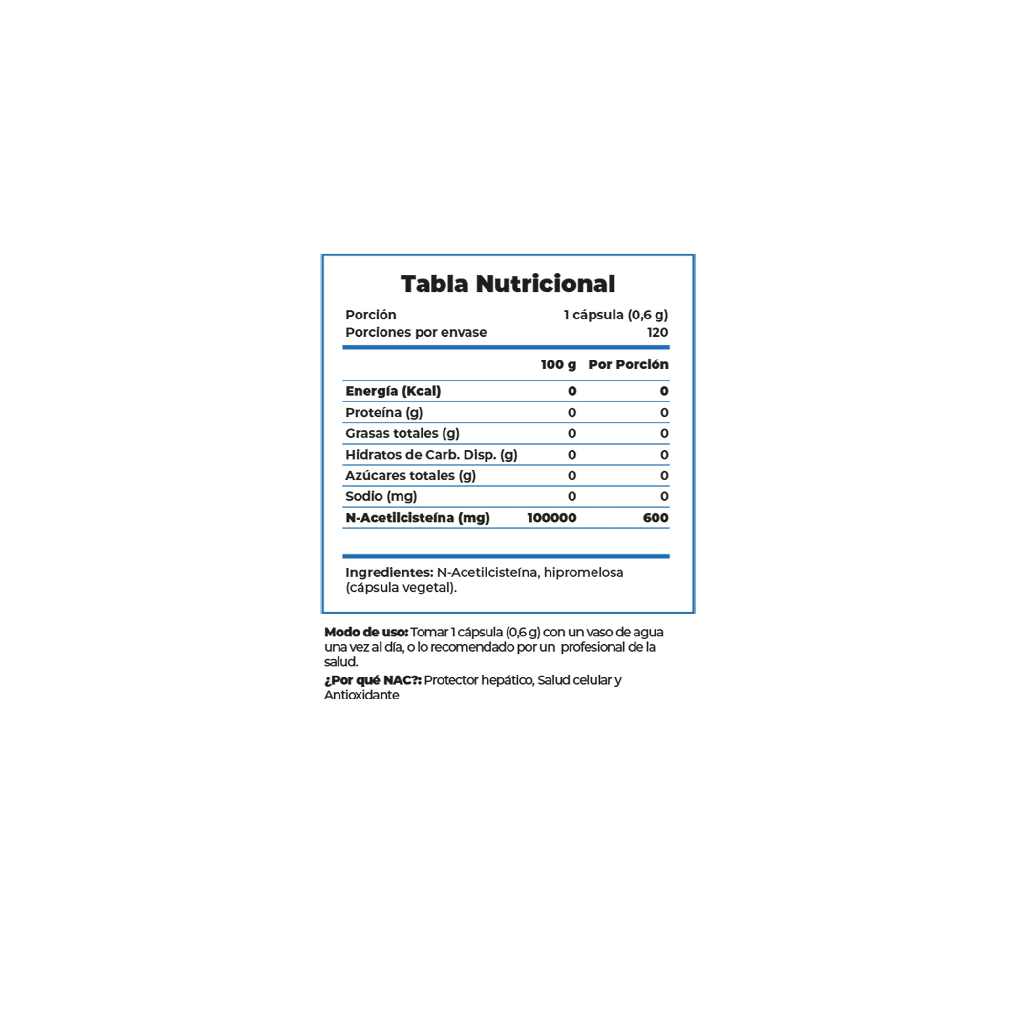 N Acetilcisteína - NAC 600mg 120 cápsulas